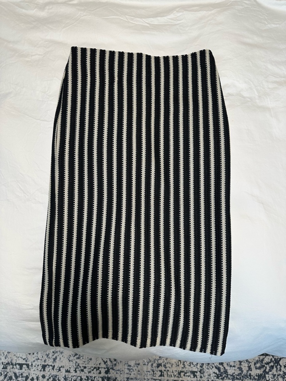 LOFT Black and White Vertical Stripe Midi Skirt